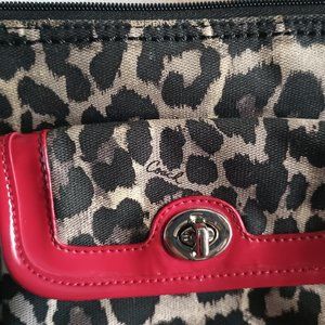Coach Mini Ocelot leopard print fabric with red patent leather